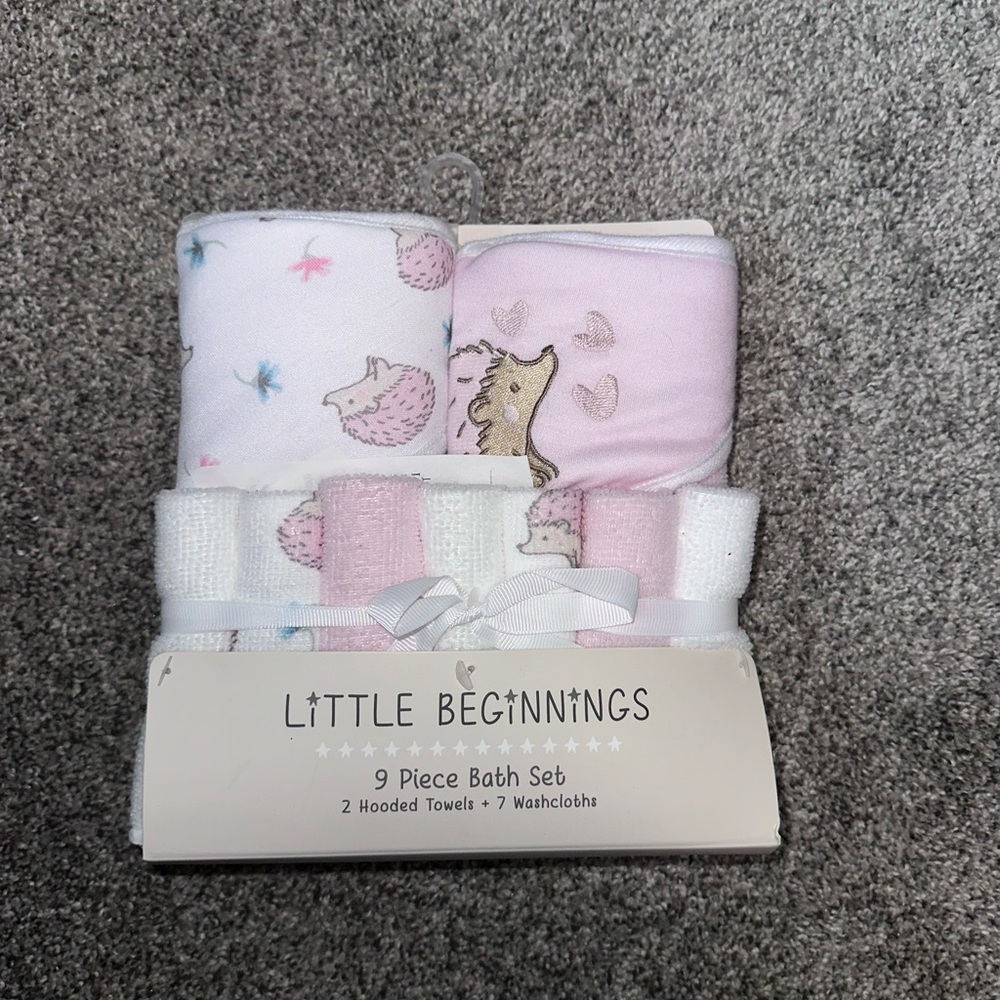 Pink Hedgehog 9-Piece Baby Bath Set